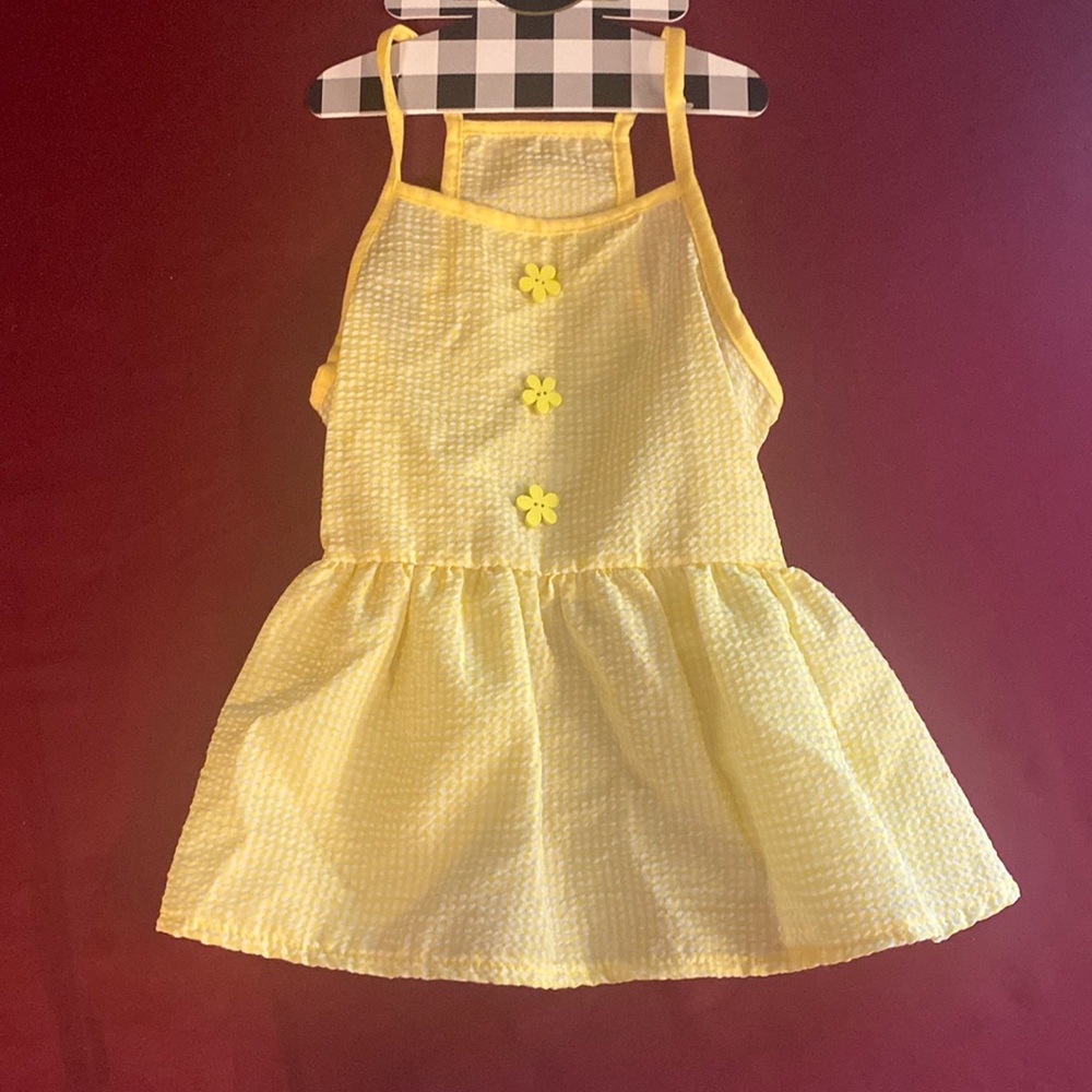 Dog Yellow White Plaid Spaghetti Strap Sun Dress